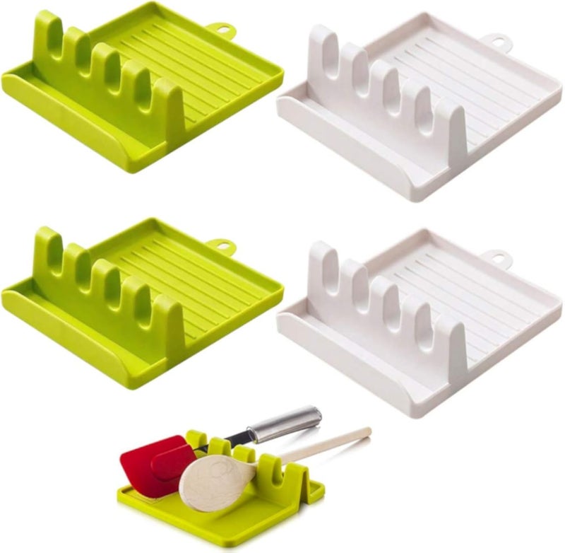 حامل ملاعق فينبي (4 قطع) مع وسادة مانعة للتنقيط، حامل ملاعق متعدد الاستخدامات، مناسب للمغارف والملاقط والملاعق المسطحة، مناسب للاستخدام على موقد المطبخ